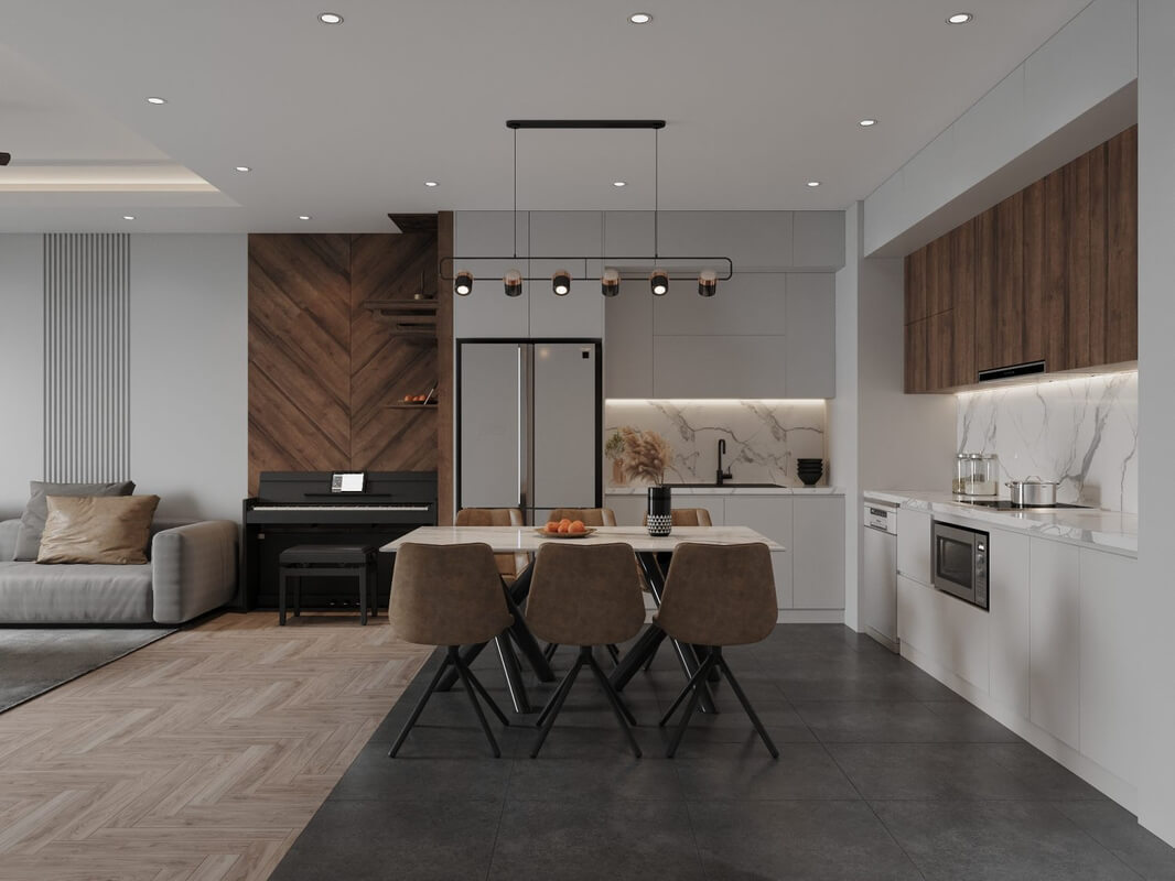 13318. 3D Living Room - Kitchen Interior Model Download by Minh Tu Indesign