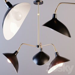 Matte Black And Brass 3 Arm Chandelier Pendant light 3D Models 