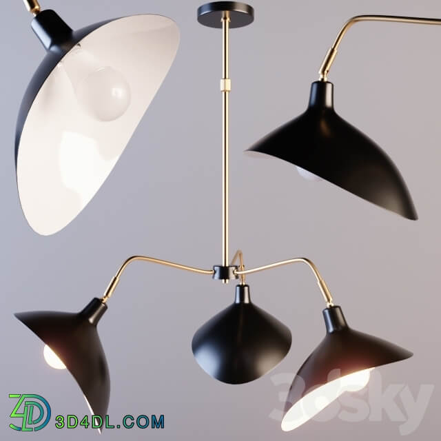 Matte Black And Brass 3 Arm Chandelier Pendant light 3D Models