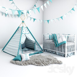 Miscellaneous Set for baby boy wigwam with mattress pillows fur coat and cot 