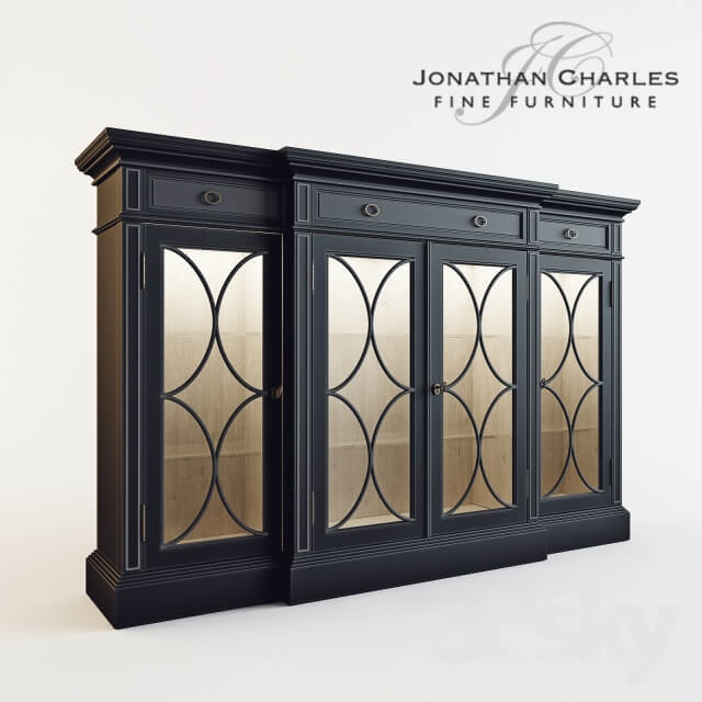 Sideboard Chest of drawer Black painted 4 door breakfront display cabinet Jonathan Charles