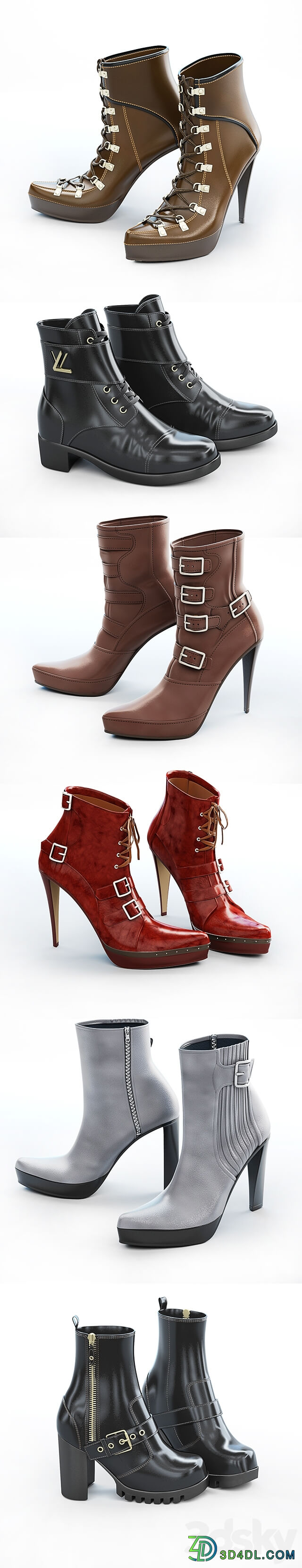 6 pairs of women 39 s shoes 2 Footwear 3D Models