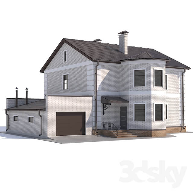 Two storey country cottage with a garage.
