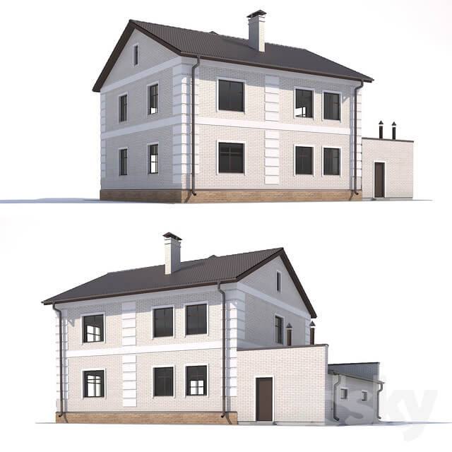 Two storey country cottage with a garage.