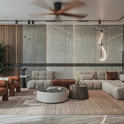 13430. 3D Living Room - Kitchen Interior Model Download by Nguyen Trung Phuc 