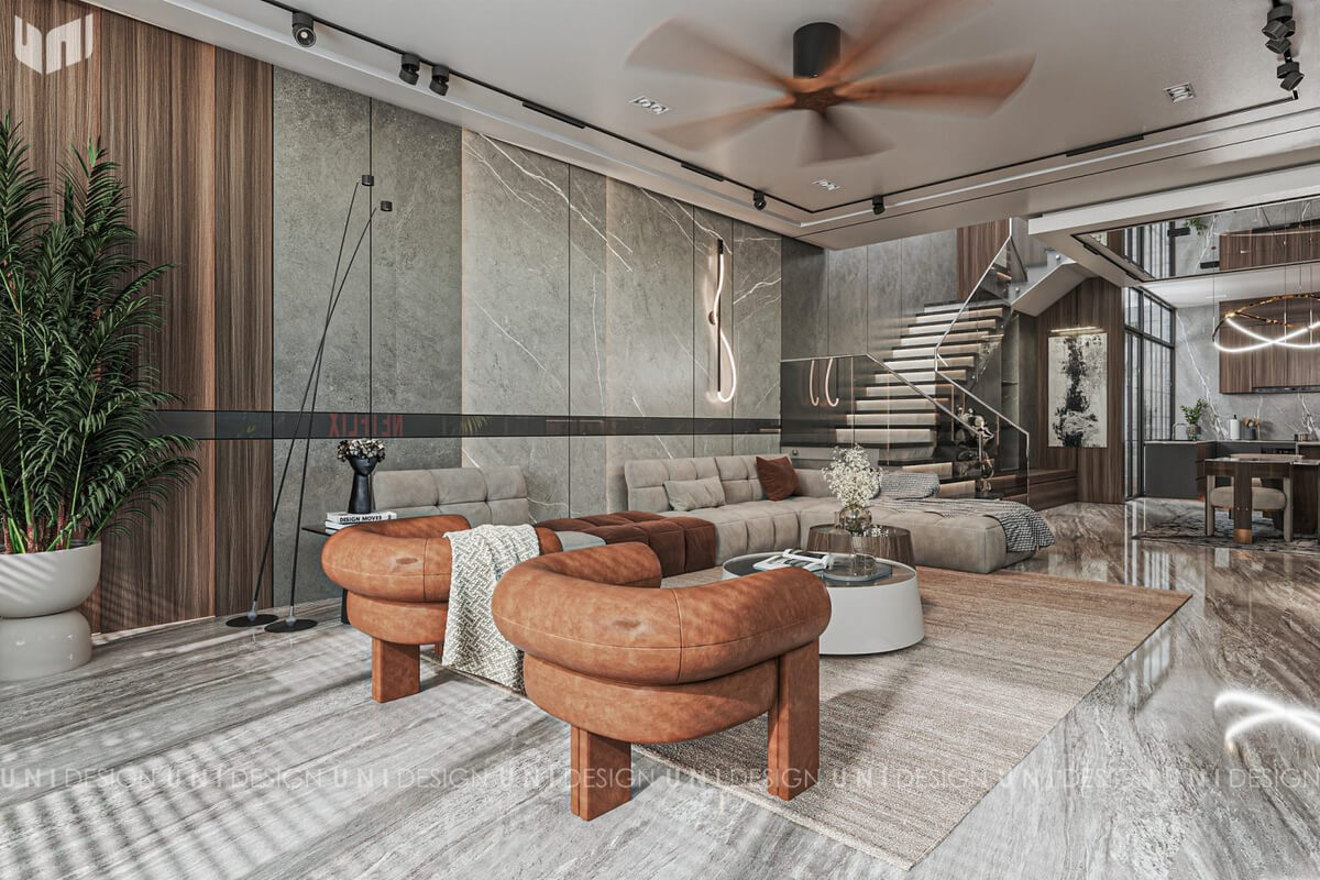 13430. 3D Living Room - Kitchen Interior Model Download by Nguyen Trung Phuc