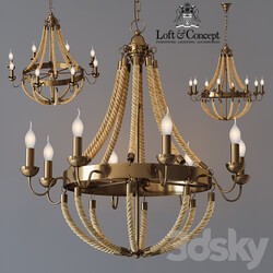 Chandelier Rattan Chandelier Metall 8 Loft Rope Light Pendant light 3D Models 