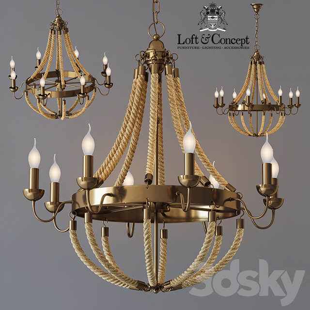 Chandelier Rattan Chandelier Metall 8 Loft Rope Light Pendant light 3D Models