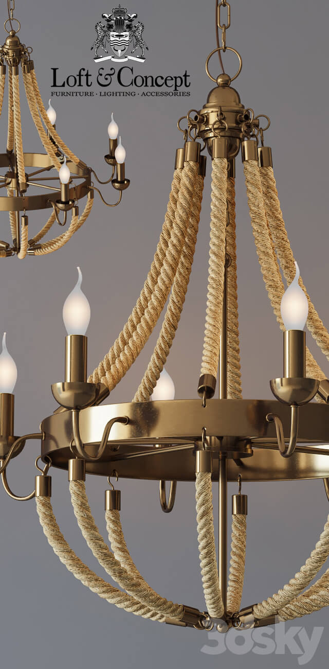 Chandelier Rattan Chandelier Metall 8 Loft Rope Light Pendant light 3D Models