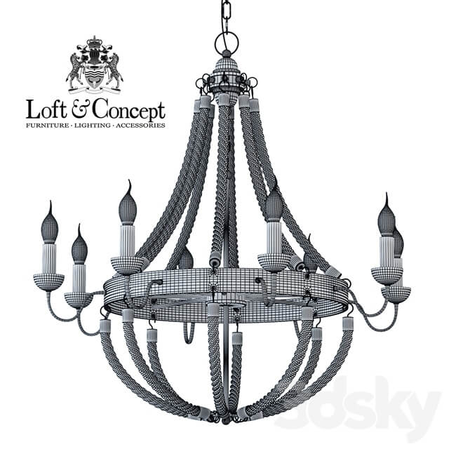 Chandelier Rattan Chandelier Metall 8 Loft Rope Light Pendant light 3D Models