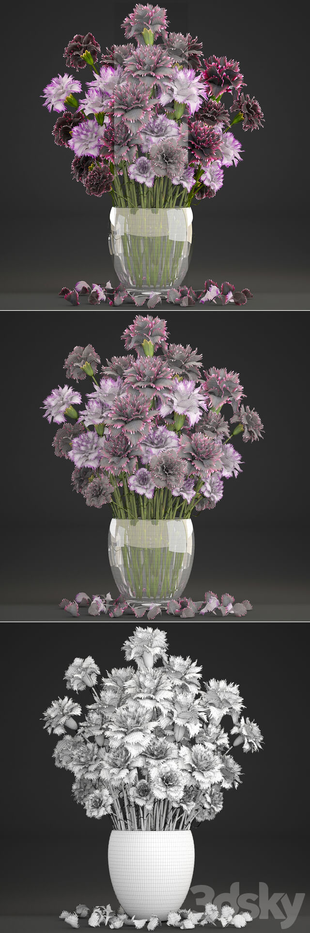 Bouquet of flowers 11. Carnation vase decor spring flowers 3D Models