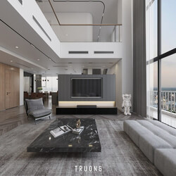  3D Living Room - Kitchen Interior By Truong 