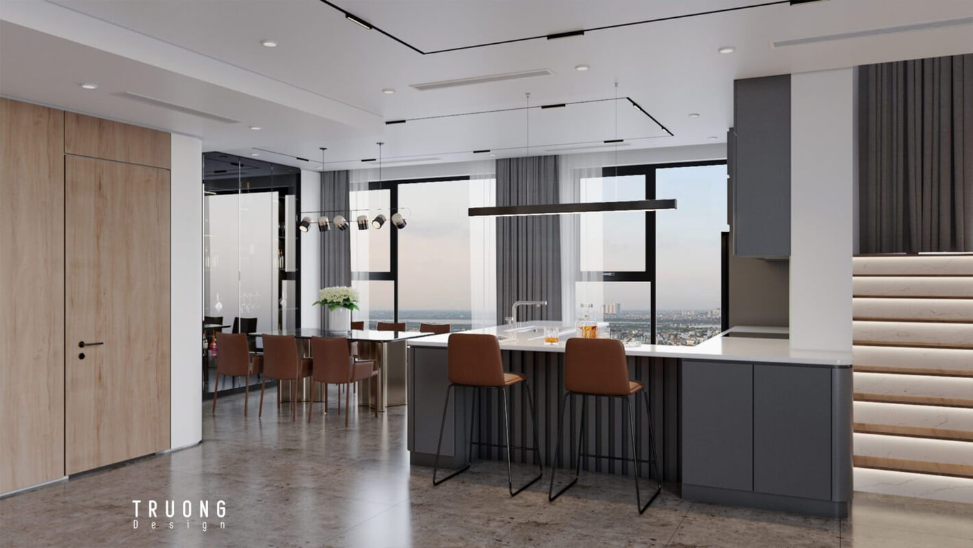  3D Living Room - Kitchen Interior By Truong