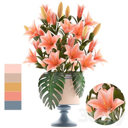 Collection of flowers 57. Bouquet of Lilies flower vase decor 3D Models 