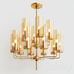 Hans Agne Jakobsson Ceiling Lamp in Brass and Blue Original Glass 3 Pendant light 3D Models 