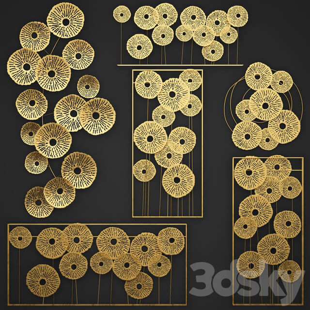A collection of decor for the walls 1. Wall decor collection disks panels metal decor gold luxury Other decorative objects 3D Models