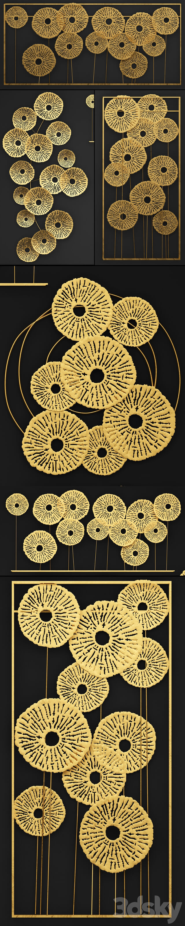 A collection of decor for the walls 1. Wall decor collection disks panels metal decor gold luxury Other decorative objects 3D Models