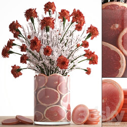 A bouquet of flowers 64. Carnations sakura branches flowers decor from grapefruit slices citrus 3D Models 