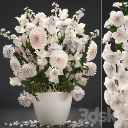 A bouquet of flowers 68. White flowers peonies Dahlias Iris Spring bouquet classic vase 3D Models 