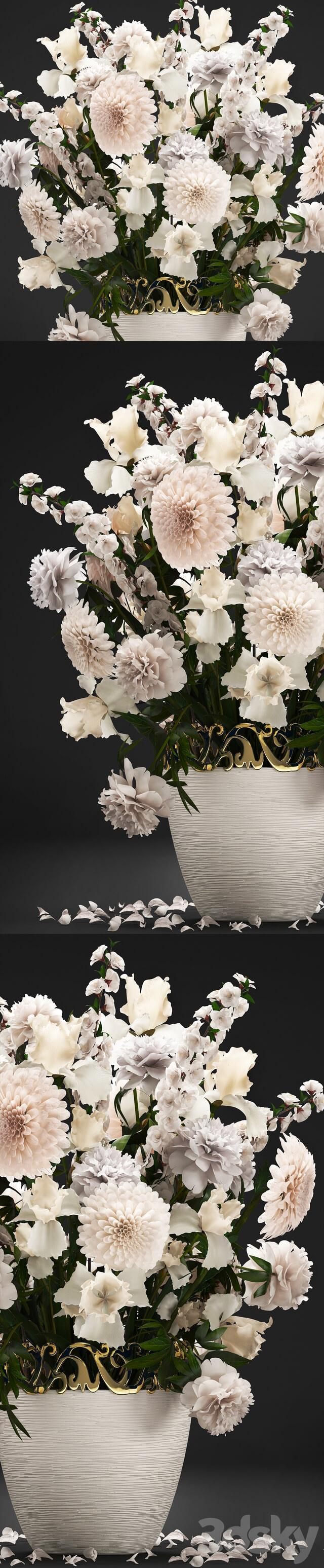 A bouquet of flowers 68. White flowers peonies Dahlias Iris Spring bouquet classic vase 3D Models