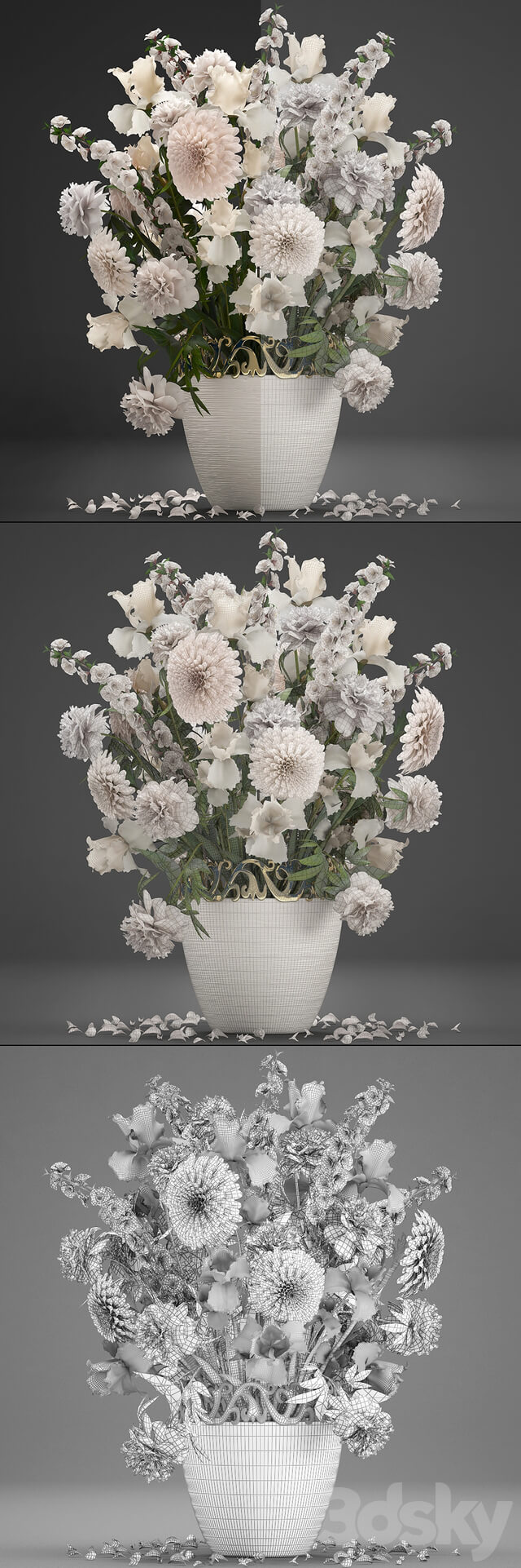 A bouquet of flowers 68. White flowers peonies Dahlias Iris Spring bouquet classic vase 3D Models