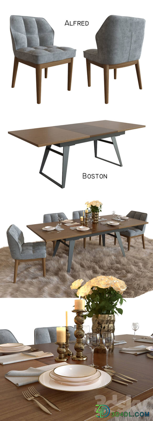 Table Chair Dining group with serving Alfred Boston Imodern