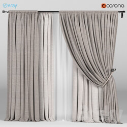 Wide brown curtains with a garter on a rope white tulle. 