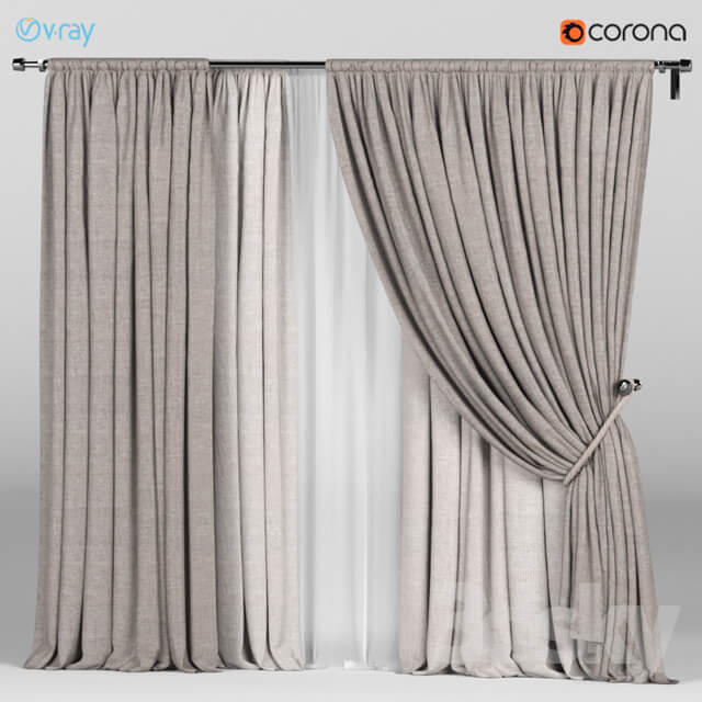Wide brown curtains with a garter on a rope white tulle.