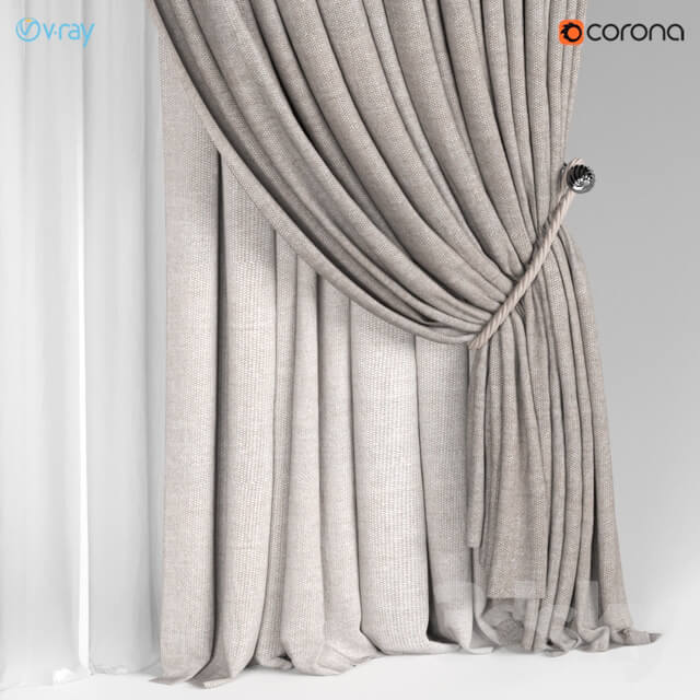 Wide brown curtains with a garter on a rope white tulle.
