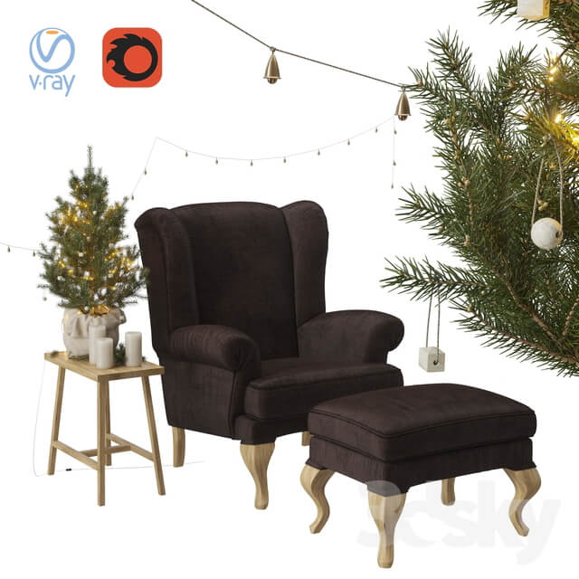 Christmas set spruce with chair and ottoman Hoffner