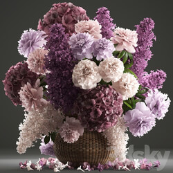 A bouquet of flowers 83. Lilac hydrangea basket decor peonies eco design natural decor table decoration 3D Models 