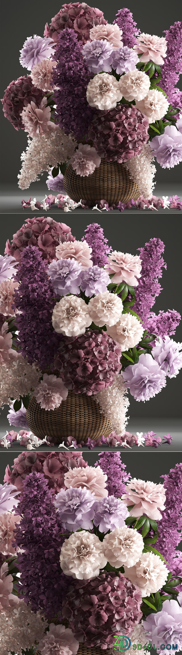 A bouquet of flowers 83. Lilac hydrangea basket decor peonies eco design natural decor table decoration 3D Models