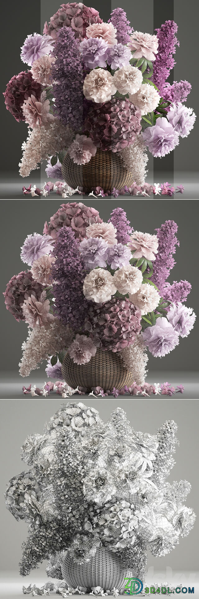 A bouquet of flowers 83. Lilac hydrangea basket decor peonies eco design natural decor table decoration 3D Models