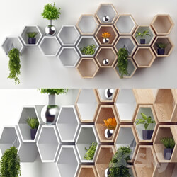 Other decorative objects Rustic White Hexagon Wall Shelf in Solid Oak 