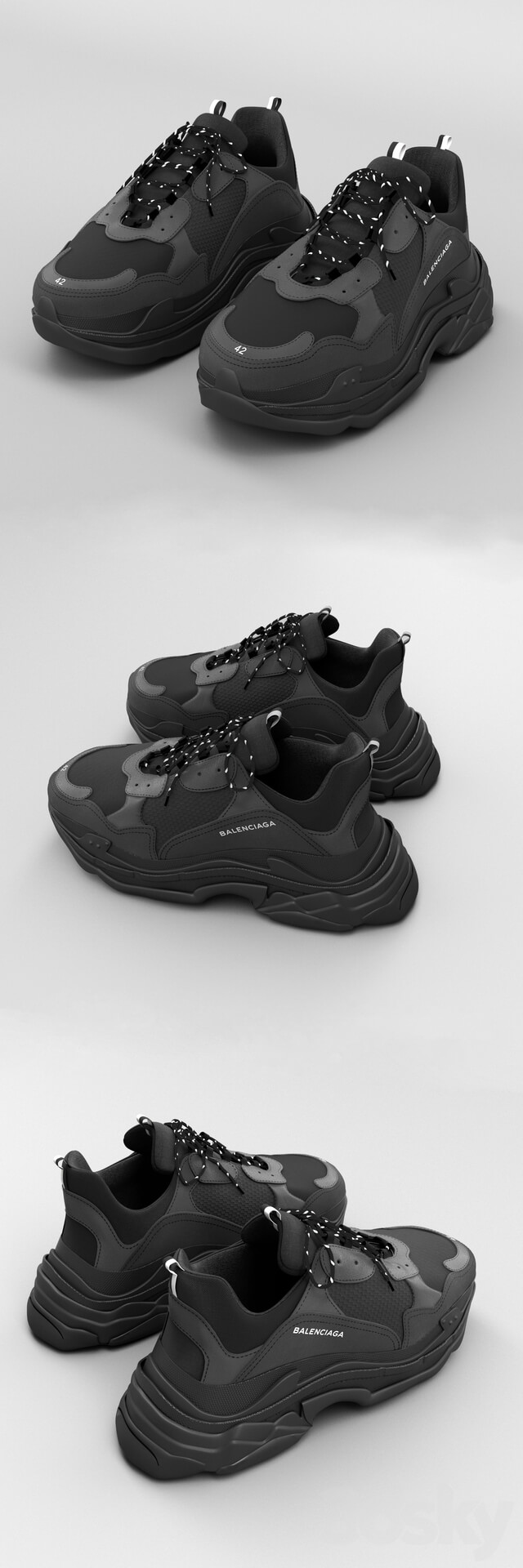 balenciaga triple s black Footwear 3D Models