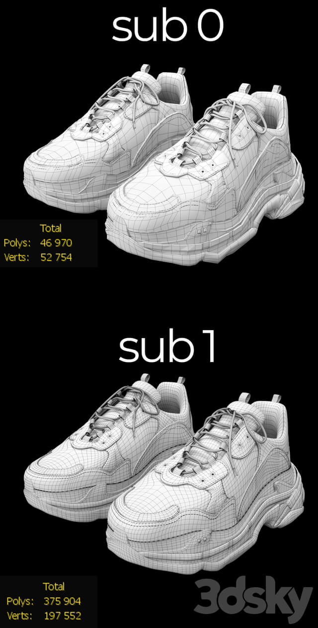 balenciaga triple s black Footwear 3D Models