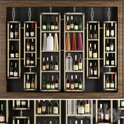 Rack with collection wine and vases 3D Models 