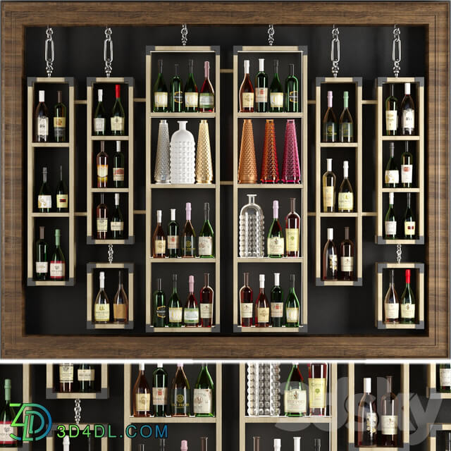 Rack with collection wine and vases 3D Models