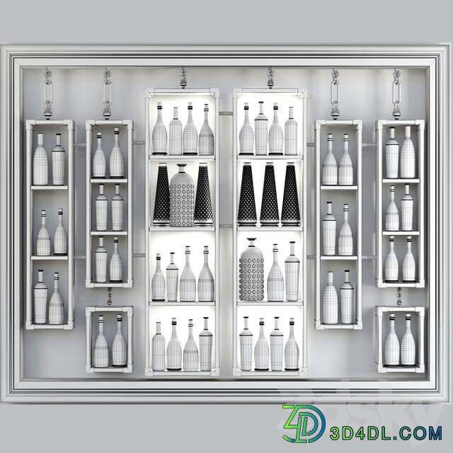 Rack with collection wine and vases 3D Models
