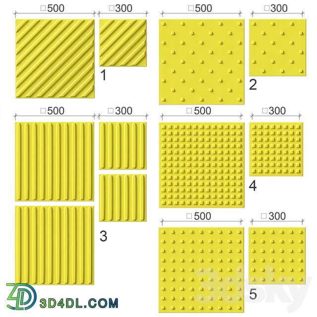 Tactile tiles for disabled 3D Models