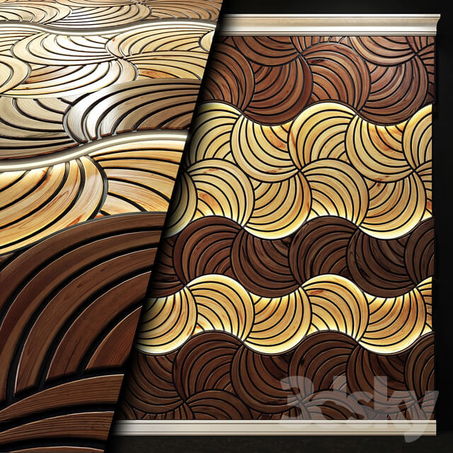Decorative wooden 3D panel with light.