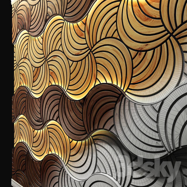 Decorative wooden 3D panel with light.
