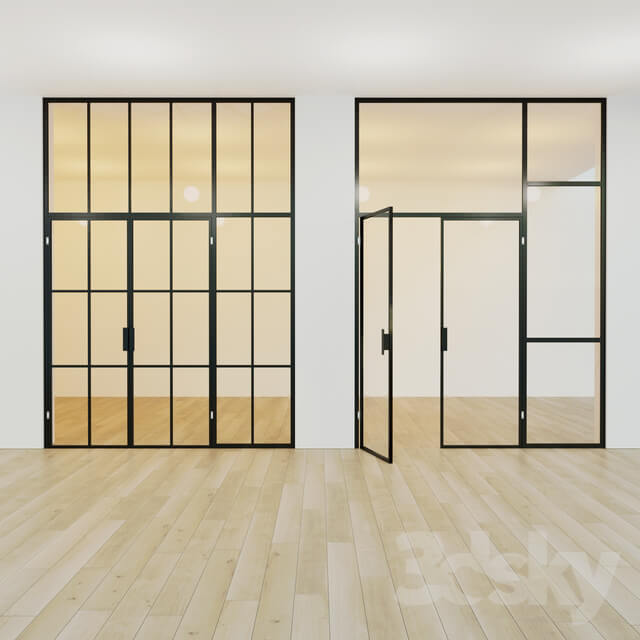 Glass partition. A door. 15