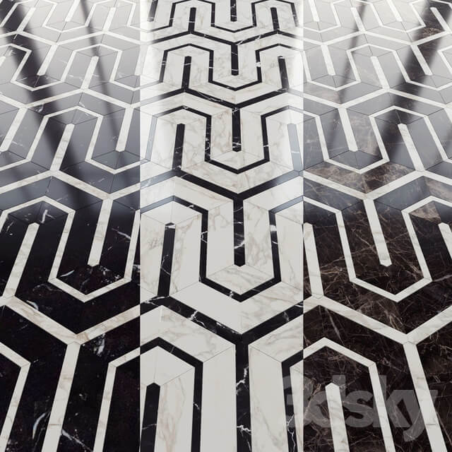 Marble tile hexagon and decor from New Ravenna mosaics