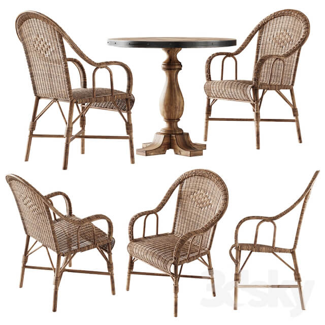 Table Chair Kokmaison Fauteuil grand pere wicker chair and round table