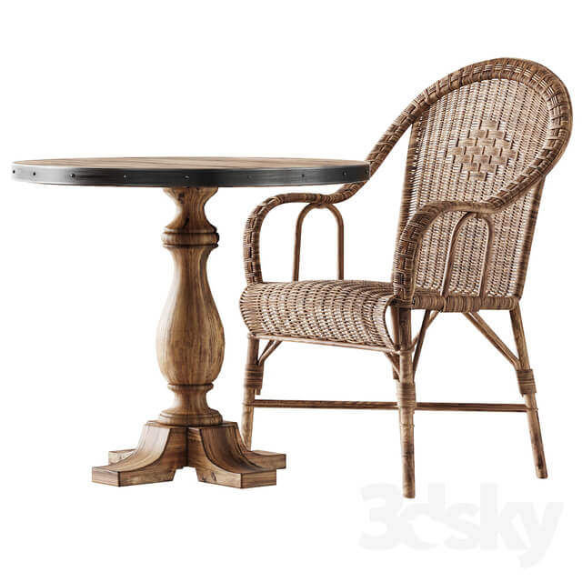 Table Chair Kokmaison Fauteuil grand pere wicker chair and round table