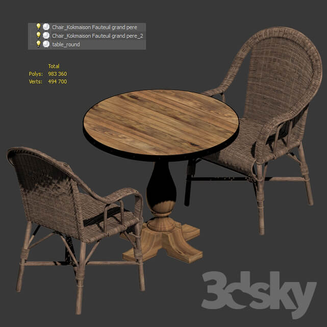 Table Chair Kokmaison Fauteuil grand pere wicker chair and round table