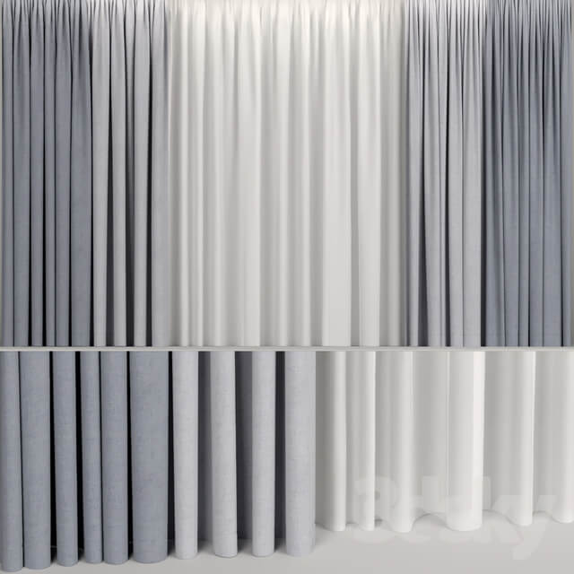 Wide curtains in two colors with tulle.