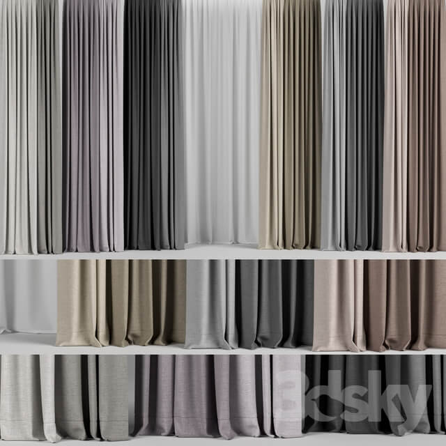 A set of curtains in different colors tulle.