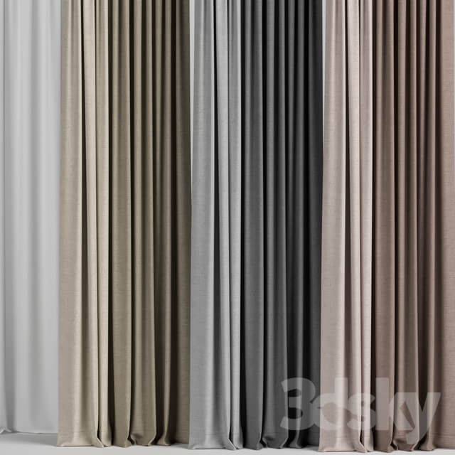 A set of curtains in different colors tulle.